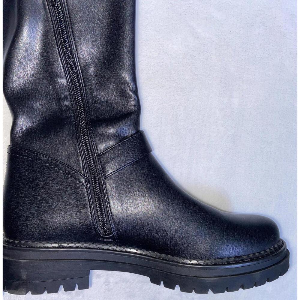 GB Knee High Boots Zip Buckle Biker 8 M 202308XX Black Combat - Picture 3 of 13